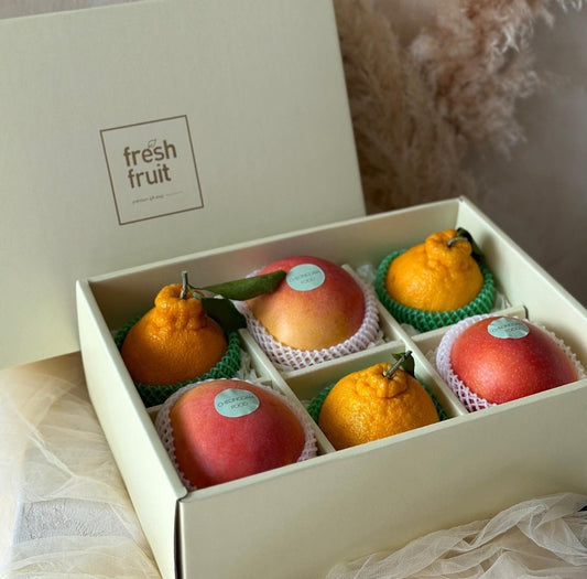 Premium Gift box packaging (without fruits) with traditional bojagi wrapping and norigae