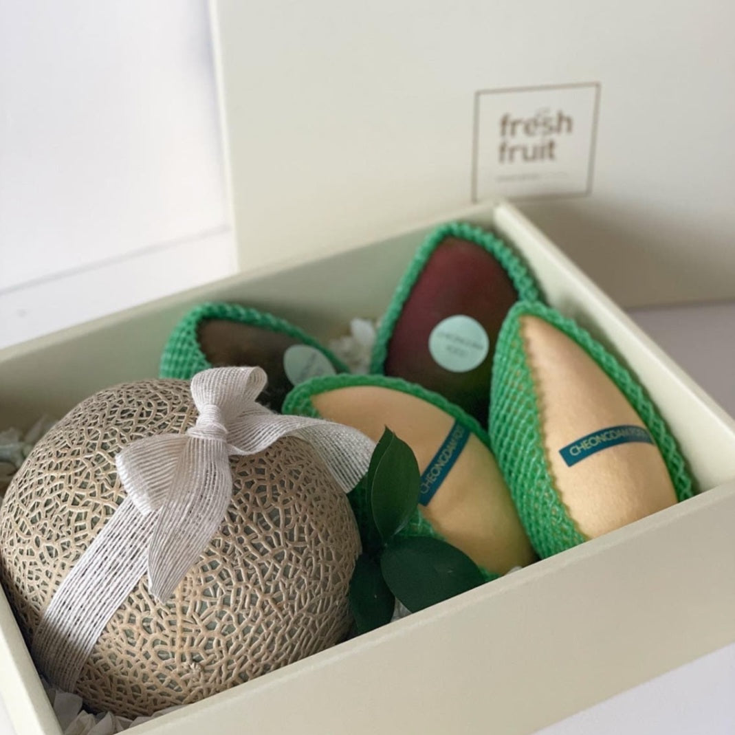 Premium Gift box packaging (without fruits) with traditional bojagi wrapping and norigae